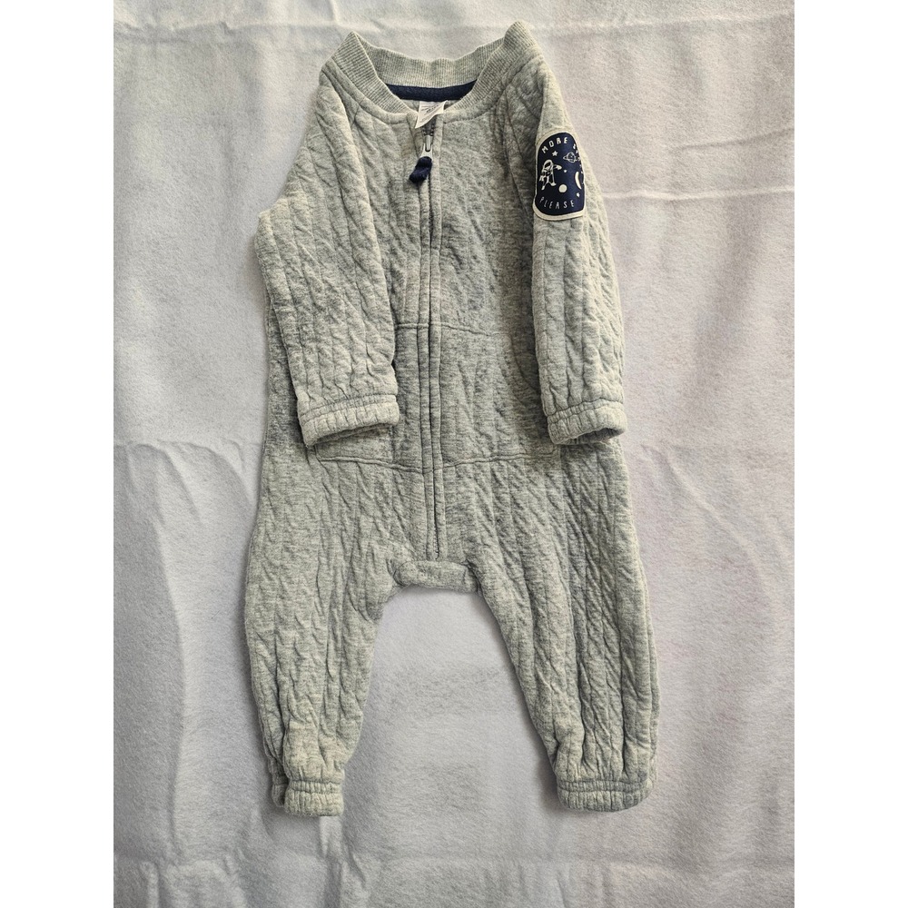 Carters Baby Boy 6M Gray Quilted Astronaut Patch Full Zip Jumpsuit Romper